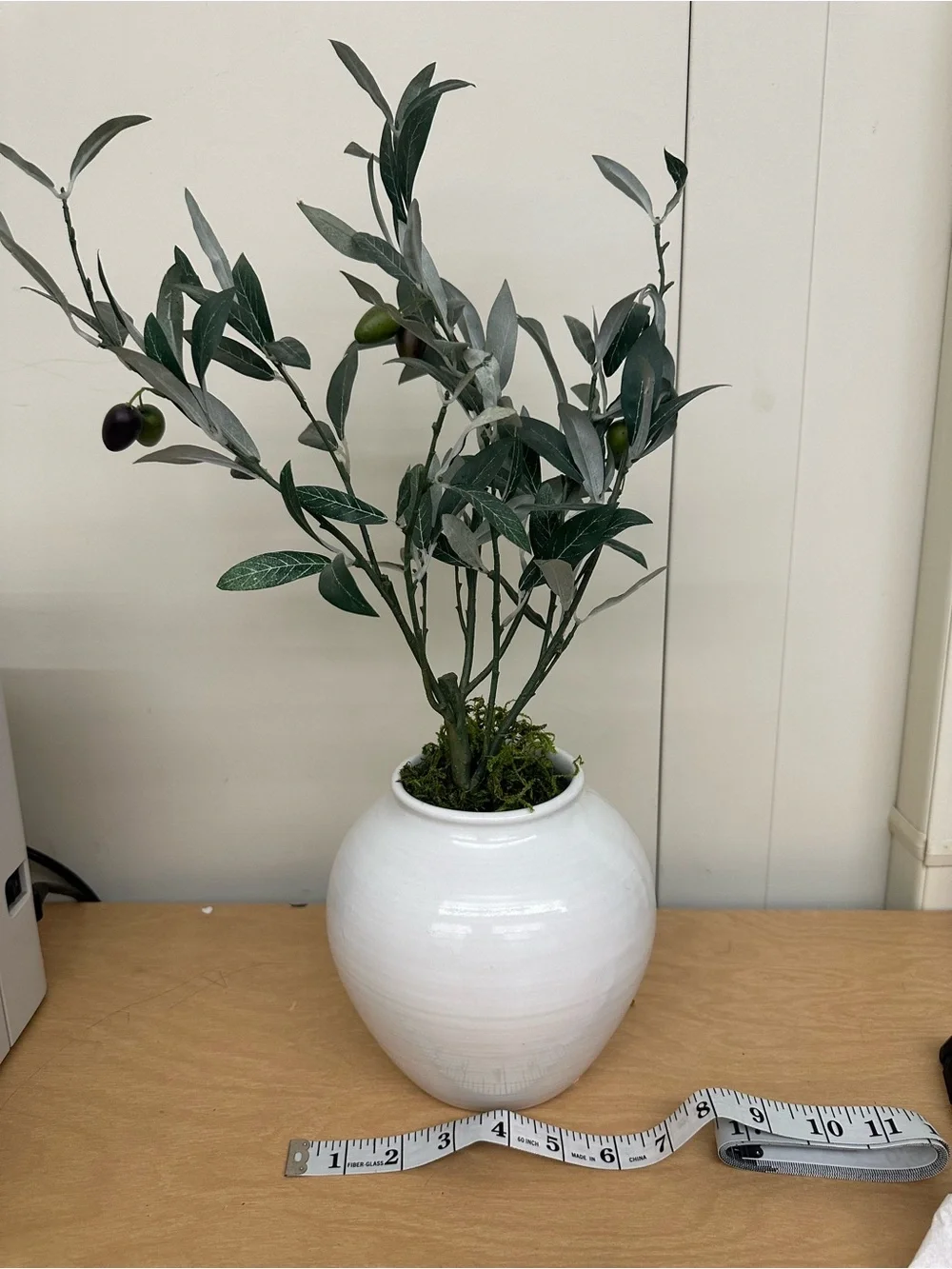 Artificial Olive Branch Arrangement in White Ceramic Vase - Home Accents